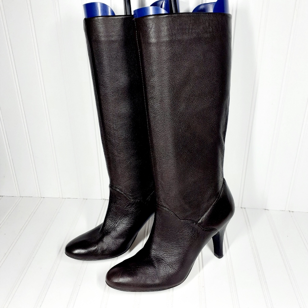 Audrey Brooke Sarabela Brown Leather Heeled Knee High Boots